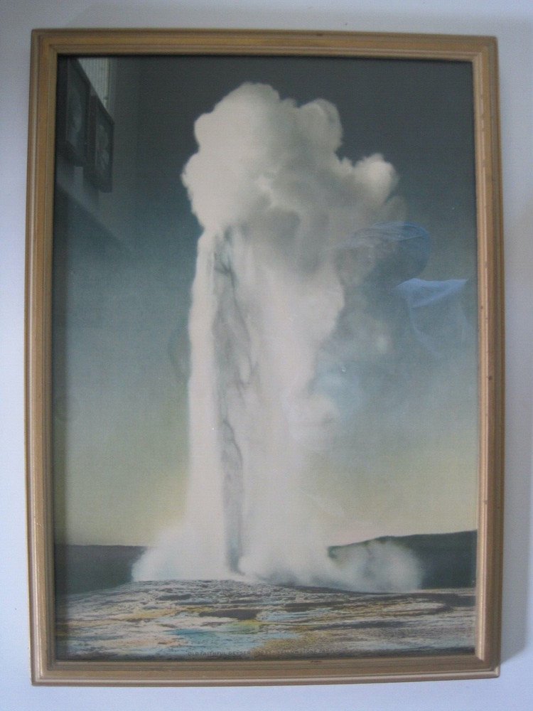 Old Faithful Geyser Yellowstone Colored Photo Antique Or Vintage Frame 13″ x 18″