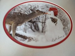 Beautiful ❤️ Winter Scene of Deer and Snowman ☃️ Signed Photo By Carl R Sams II