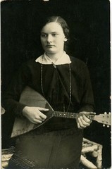 Young woman w balalaika antique music photo Russia