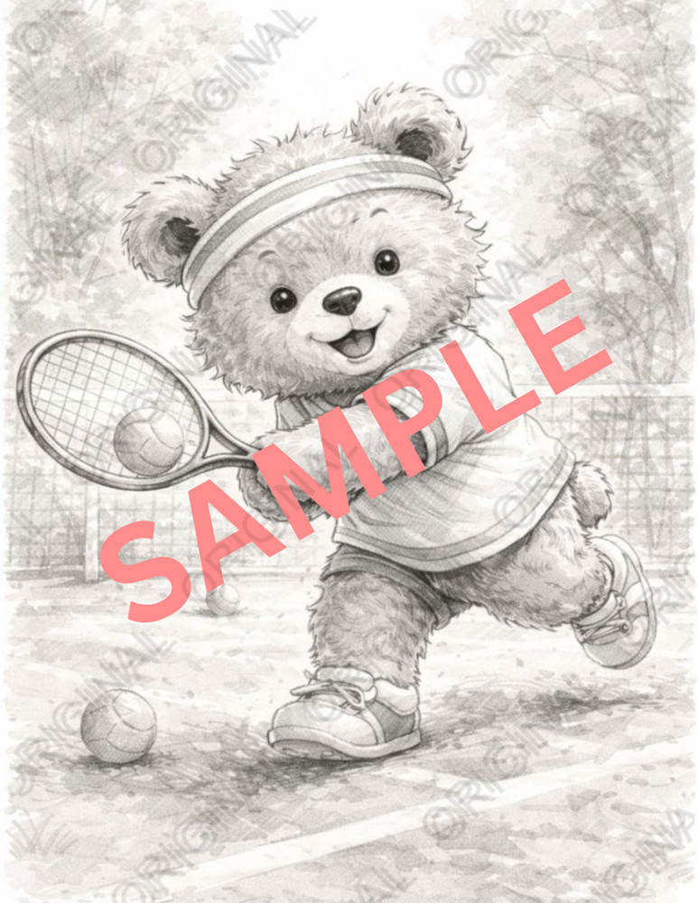 Digital Sketch Photo of Bear Playing Tennis