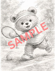 Digital Sketch Photo of Bear Playing Tennis