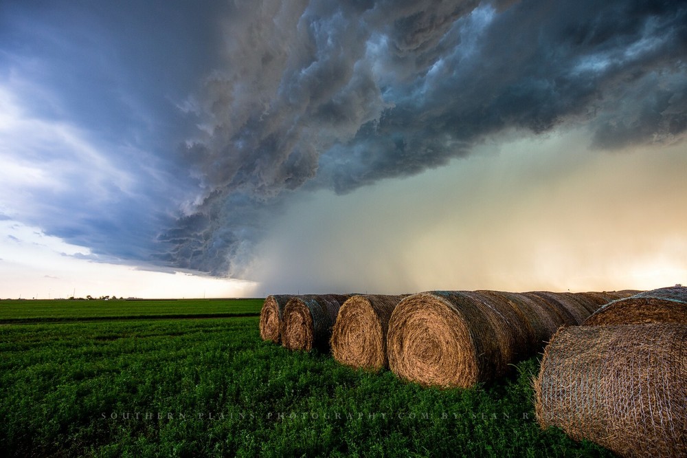 Country Photography Print – Picture of Storm Clouds Over Hay Bales in Kansas