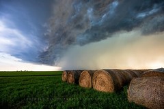 Country Photography Print – Picture of Storm Clouds Over Hay Bales in Kansas