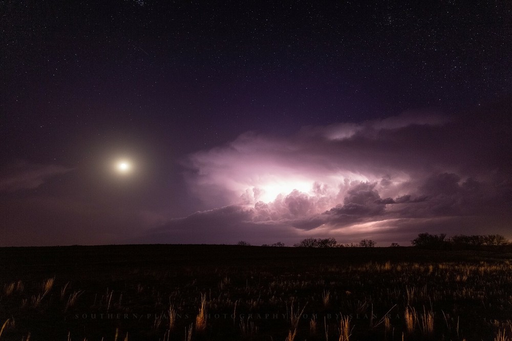 Night Sky Print – Picture of Storm Cloud with Lightning and Moon in Oklahoma