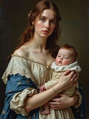 A3 Photo Mother Child Tenderness Artistic Glossy Paper Decor -070