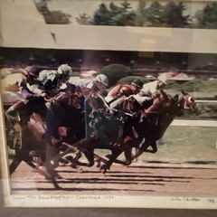 Wes Caulter Signed Framed Matted Color Photo Down the Backstretch Saratoga 1989