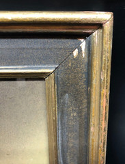 Antique Victorian Woman in Black Sepia Portrait Painted Gold Wood Frame 19 x 13