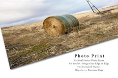 Windmill and Hay Bale Photography Print: Oklahoma, Farm, Prairie, Picture, Photo