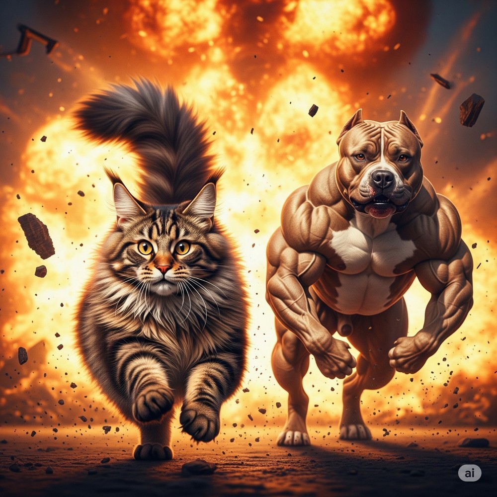 Funny Pitbull Dog Cat Maine Coon Fun Photo Birthday Gift Cat God Purple God 😺