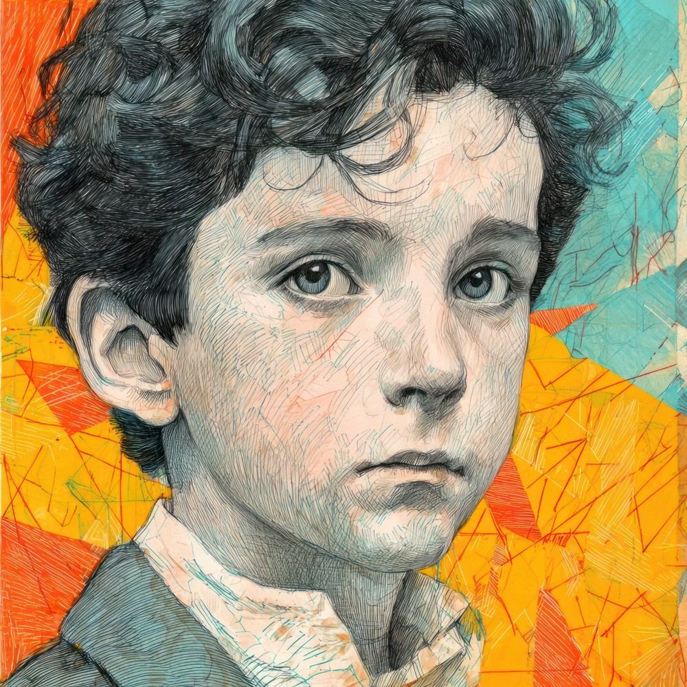 Emotive Portrait of a Boy – Abstract Digital Art Print JPG – Vibrant Expression