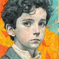 Emotive Portrait of a Boy – Abstract Digital Art Print JPG – Vibrant Expression
