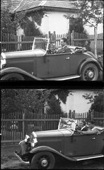 LOT 2x PHOTO NEGATIVE, FIAT BALILLA 508 Spider, man driving old classic car