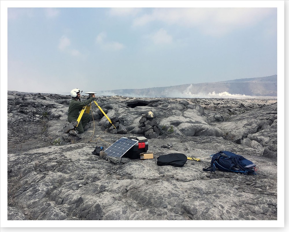 Kilauea Volcano USGS Geophysicist Installing Monitor At Halema‘uma‘u 2018 Photo