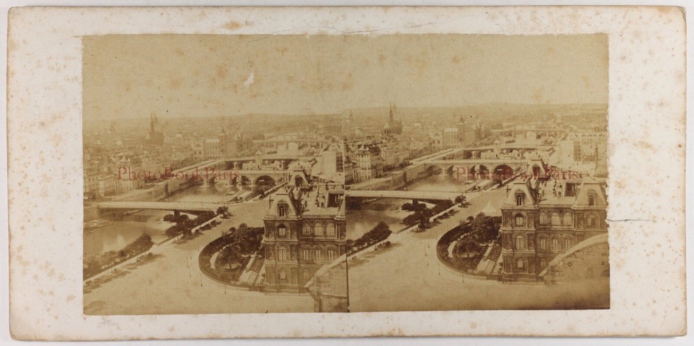 Paris The Seine The Pump The Pont Notre Dame C1858 Photo Stereo Vintage Album