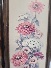 Vtg 1970s Floral Framed Wood Art Robert Laessig AVA Set 9″x18.»