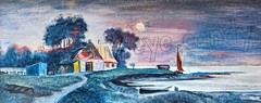 Sunset by the Water’s Edge, Moon in Sky DIGITAL DOWNLOAD Print at Home Wall Art