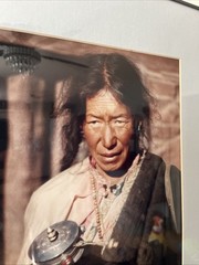 Framed And Matted Photograph Portrait Tibetan Woman Holding A Mani Wheel 20”x16”