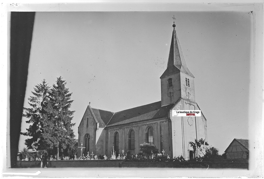 Small-Landau, Church, Glass Photo Plate, Black & White Positive 10×15 cm France