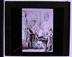 Mozart Wolfgang Amadeus with friends in Salzburg old glass picture 8.5 x 10 cm