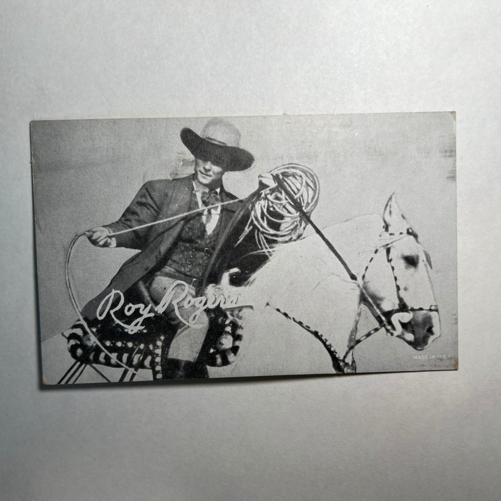VTG 1940s Antique Arcade Card Roy Rogers Lasso Trigger Cowboy USA Halftone Penny