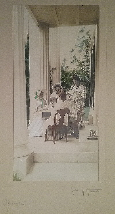 Afternoon Tea Charles R. Higgins Hand Tinted Photo Signed Framed 4 Women c. 1910