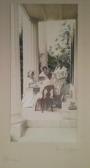 Afternoon Tea Charles R. Higgins Hand Tinted Photo Signed Framed 4 Women c. 1910