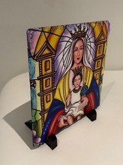 Virgin of Coromoto Fine Rock Slate 7.5 x 7.5, Patroness of Venezuela