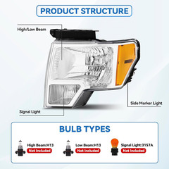Headlight Assembly for 2009-2013 Ford F150 Driver & Passenger Side, Factory Styl