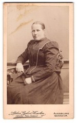 Photograph used Martin, Augsburg, Bahnhofstrasse 24, portrait young lady in Hü