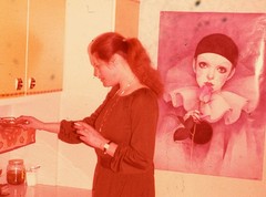LOT 2x, pretty girl w strange poster, vintage fine art slide, dia! 1970’