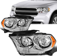 Headlights Assembly Compatible with 2011-2013 Dodge Durango, Factory Style, Chro