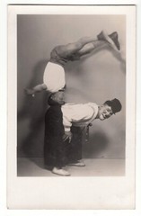Variety or circus clown artists boy at parody or sketch circus RPPC ~ 1940
