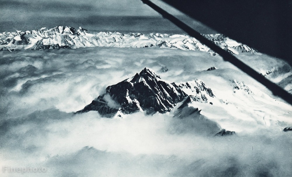 1931 Vintage 11×14 AVIATION AIRPLANE Aerial Cloud Snow Alps Summit Photo Gravure