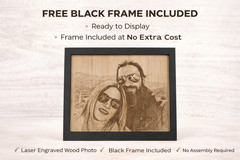 Laser Engraved Couple Photo on Wood, Framed Personalized Portrait