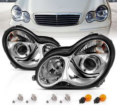 Projector Replacement Halogen Headlights Chrome for 01-07 Mercedes-Benz C Class