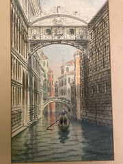 Original antique painting of the “bridge of sighs” in Venice By Umberto Ongania
