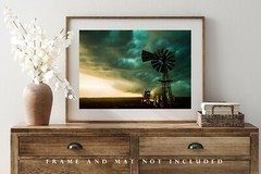 Windmill and Truck Photography Print Storm Picture Oklahoma Photo Country Decor
