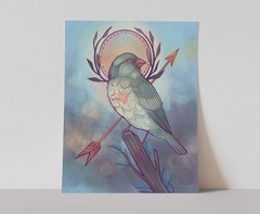 Sacred Bird with Heart – Digital Art Print, Boho Wall Art, Arrow & Halo Bird