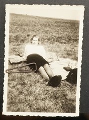Photo portrait woman young model 1941 Barth Baltic Sea skirt tights picnic picture