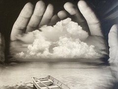 Jerry Uelsmann And Adobe Photoshop Black & White Cupped Hands w/Boat & Clouds