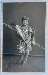 orig. Photo postcard child children fashion around 1920 girls school bag school enrollment