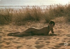 Vintage Nude French Color Postcard- Butt- Woman- Legs- Beach- Ocean- Sand Dunes