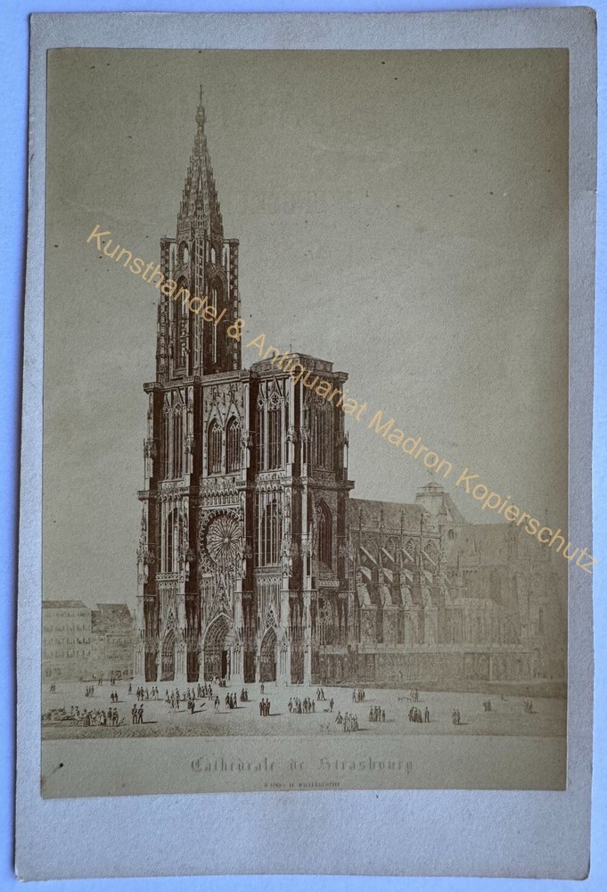 orig. KAB photo lithograph picture photograph around 1890 Cathedral Strasbourg