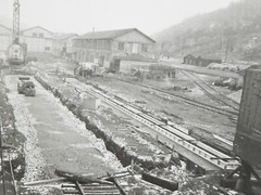 50s Working Gantry Crane & Railroad Cars Construction Crew Photographs Negatives