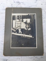 Old Photography With Cardboard Ship Children Cannon Old Photograph