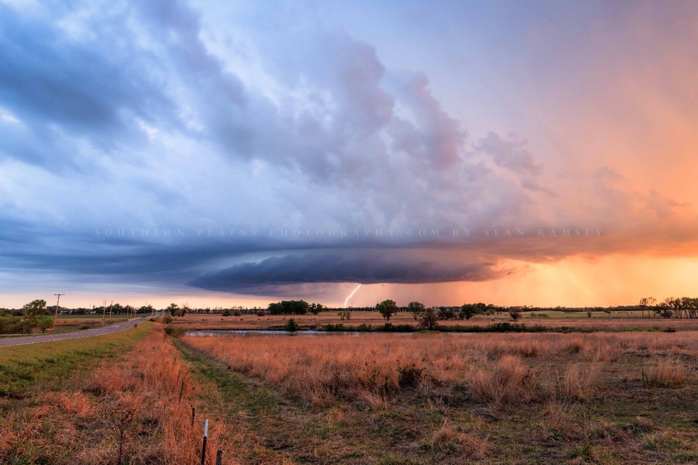 Storm Photography Print: Kansas Prairie Thunderstorm Lightning Stormy Sky Photo