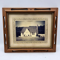 Vintage Framed Black & White Photograph 1950s House Home Scene Wood Frame Art