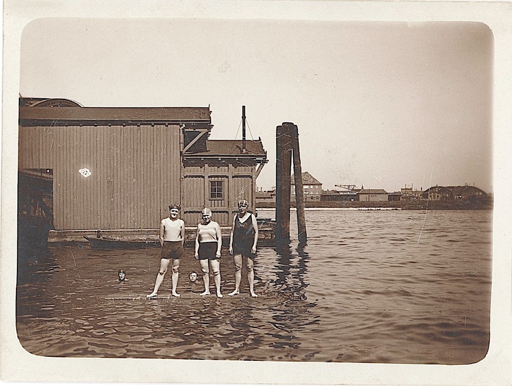 Bathing Swimwear Young Pretty Women on Board Lake Dresser Room Vintage Circa 1920