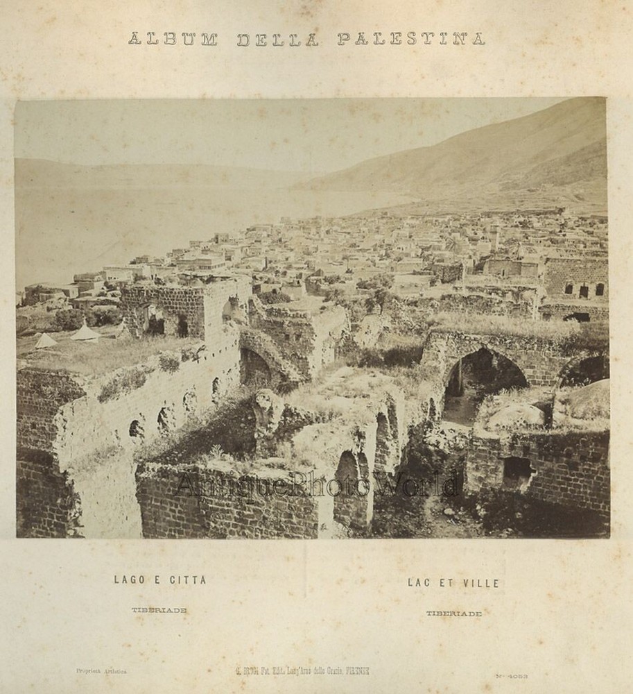 Sea of Galilee shore ruins Israel Palestine antique art photo by Brogi