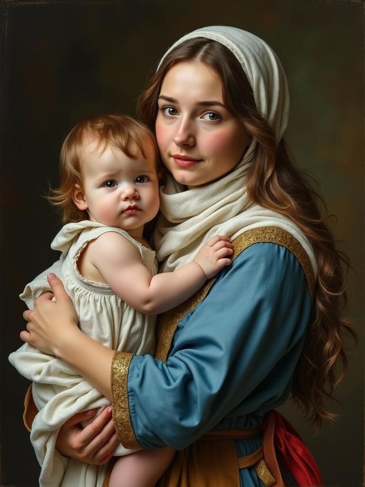 A3 Photo Mother Child Tenderness Artistic Glossy Paper Decor -153